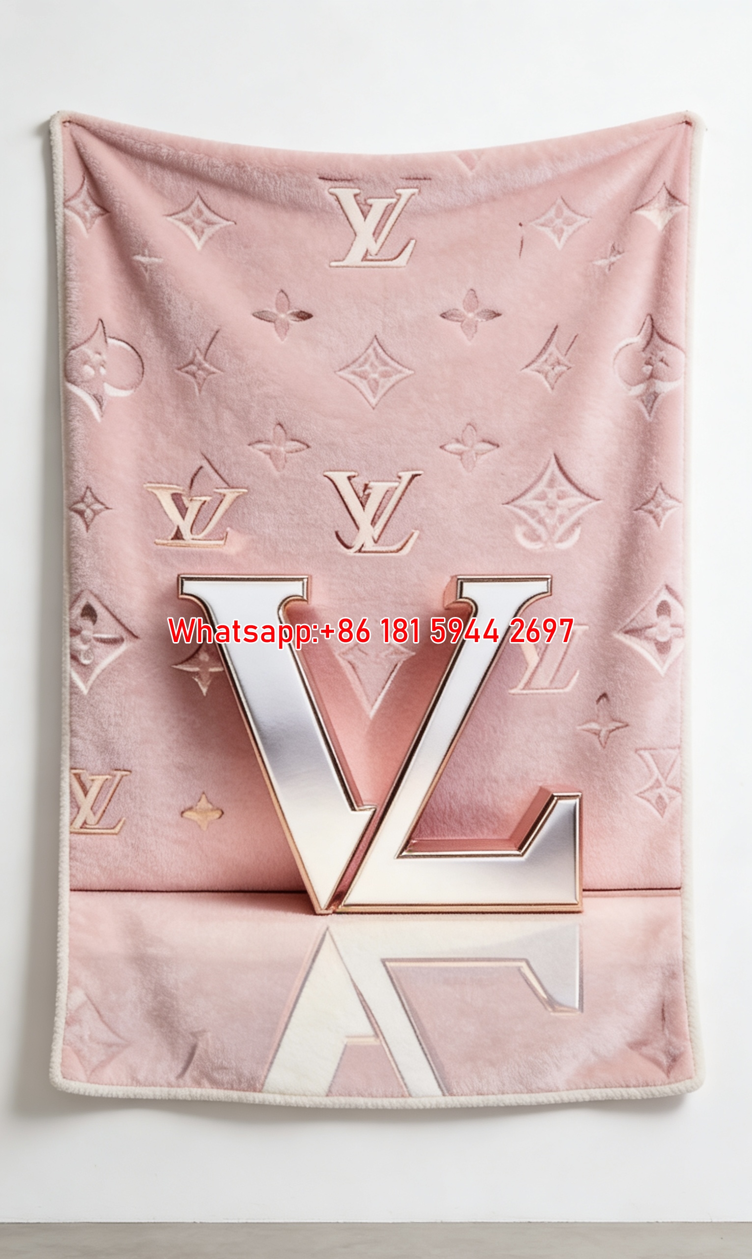 LV Pink Monogram Blanket LV Rose Gold Logo Throw 067